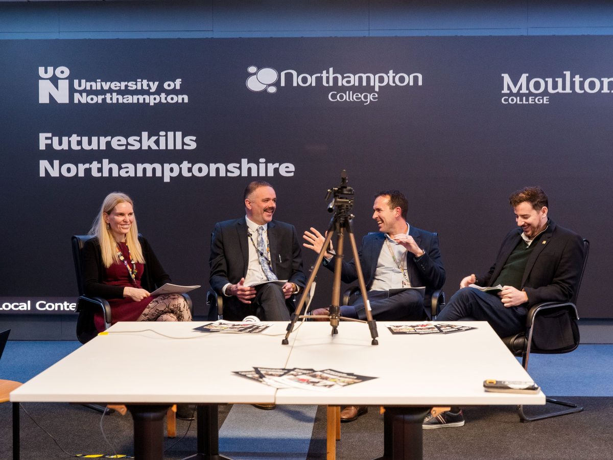 Professor Anne-Marie. Jason Lancaster and Oliver Symons discussing Futureskills Northamptonshire with Mike Reader MP