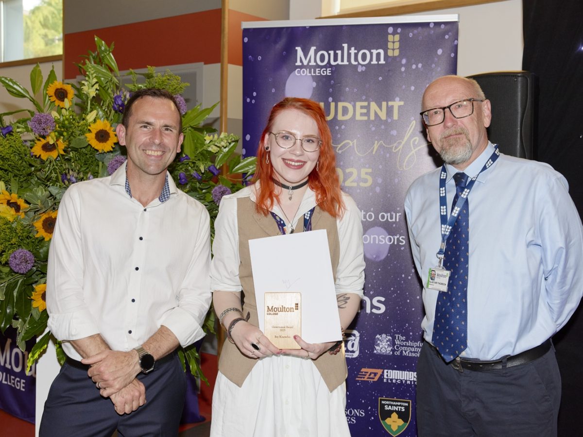 Ivy Knight being presented with her Governance Award at the Moulton College Student Awards 2025