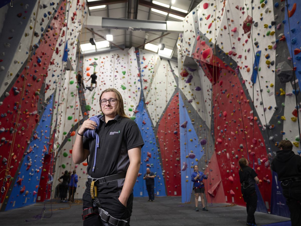 Student in rock climbing centre