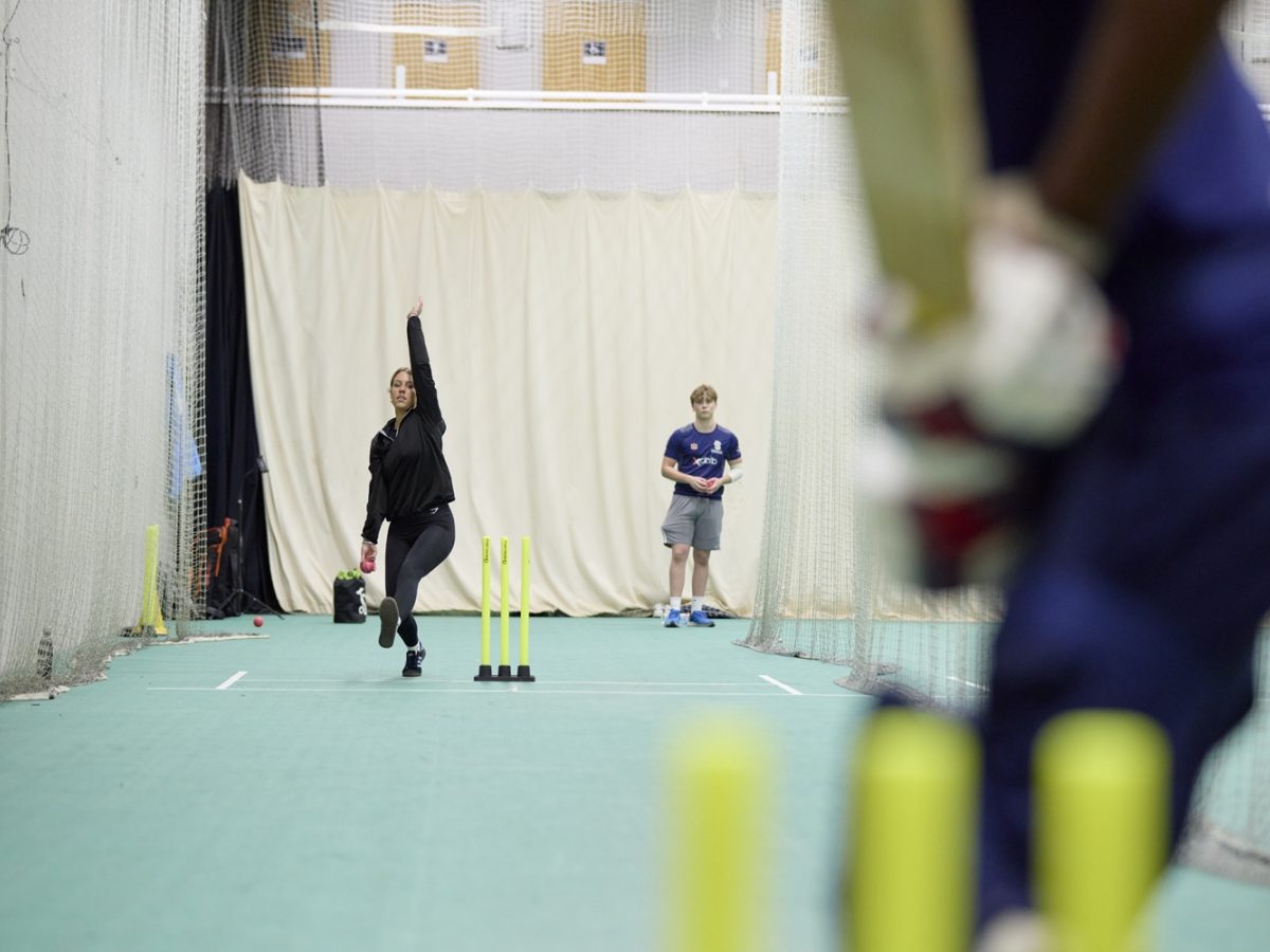 Student bowling at Northamptonshire County Cricket Club