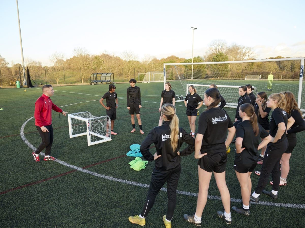 Moulton College Girls Football Academy with coach
