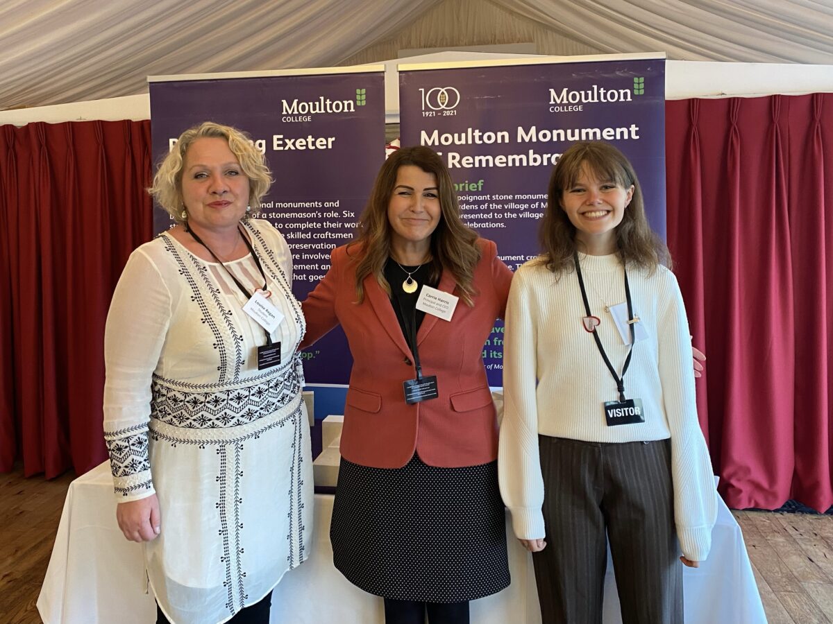 Louise Regan and Lucy Newlyn (stonemasonry students) with Principal & CEO Corrie Harris at the AoC Parliamentary Reception