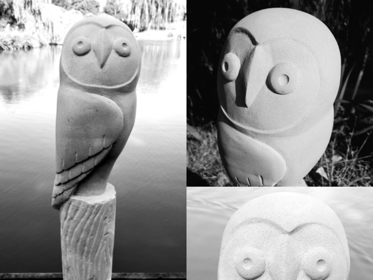 Cyril - the owl sculptured by Stonemasonry student Louise Regan