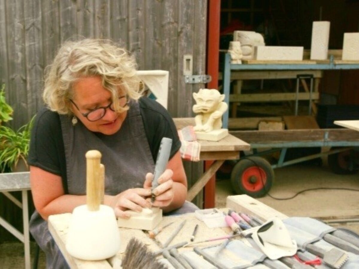 Louise Regan stonemasonry student on BBC Make it to Market (Copyright BBC)