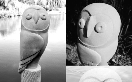 Cyril - the owl sculptured by Stonemasonry student Louise Regan