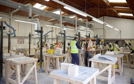 Stonemasonry workshop with students and staff