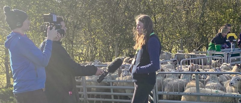Media interviewing agriculture student